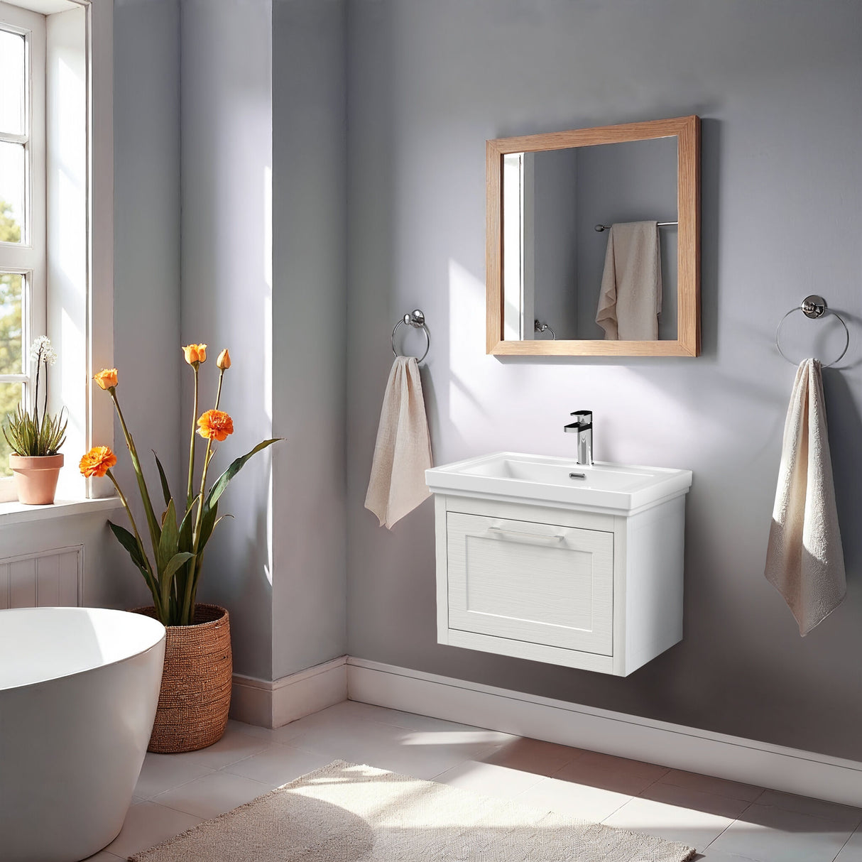 Blithbury Traditional Wall Hung Vanity Basin Unit with Fireclay Basin - Choice of Size, Colour and Basin Type