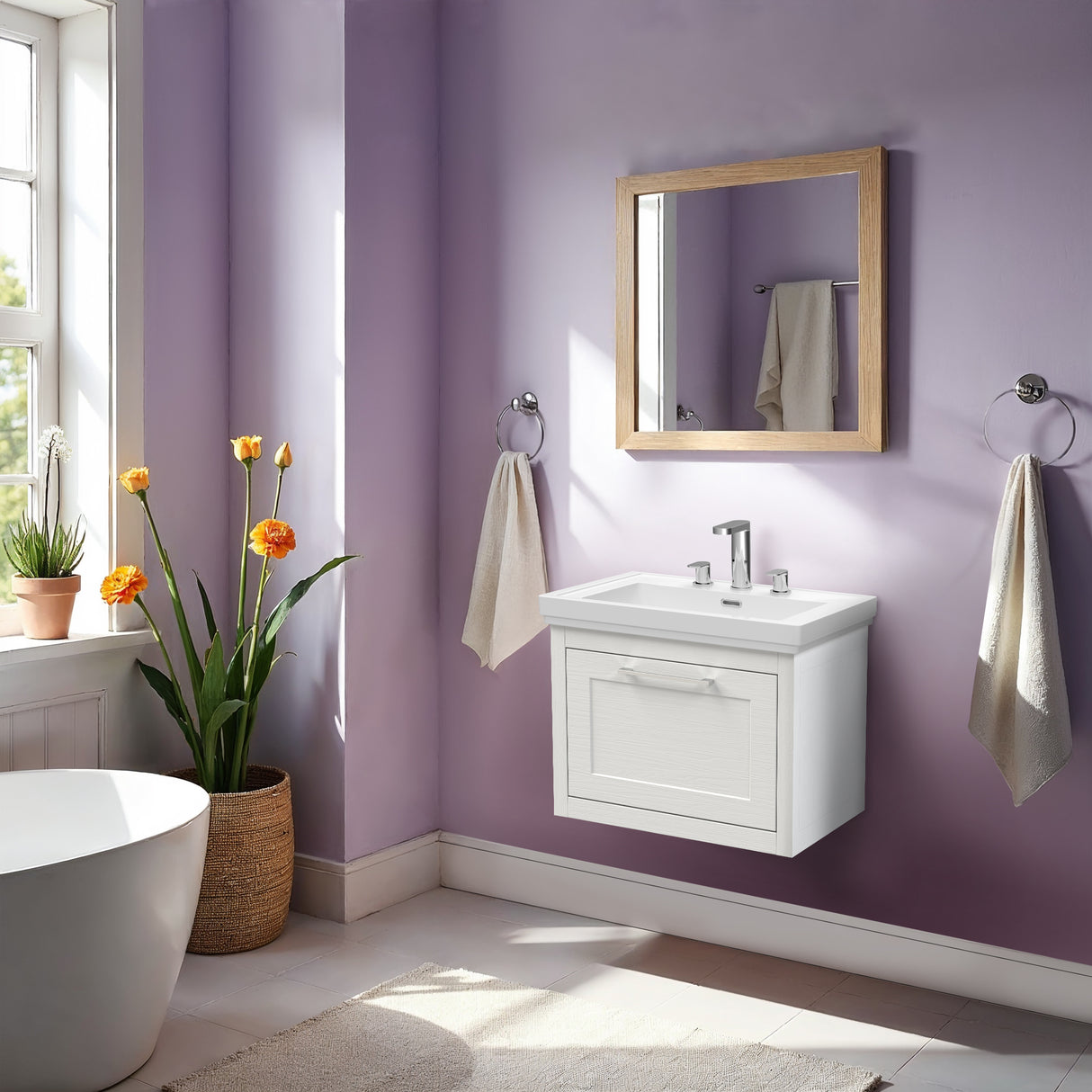 Traditional Wall Hung Vanity Basin Unit with Fireclay Basin - Choice of Size, Colour and Basin Type