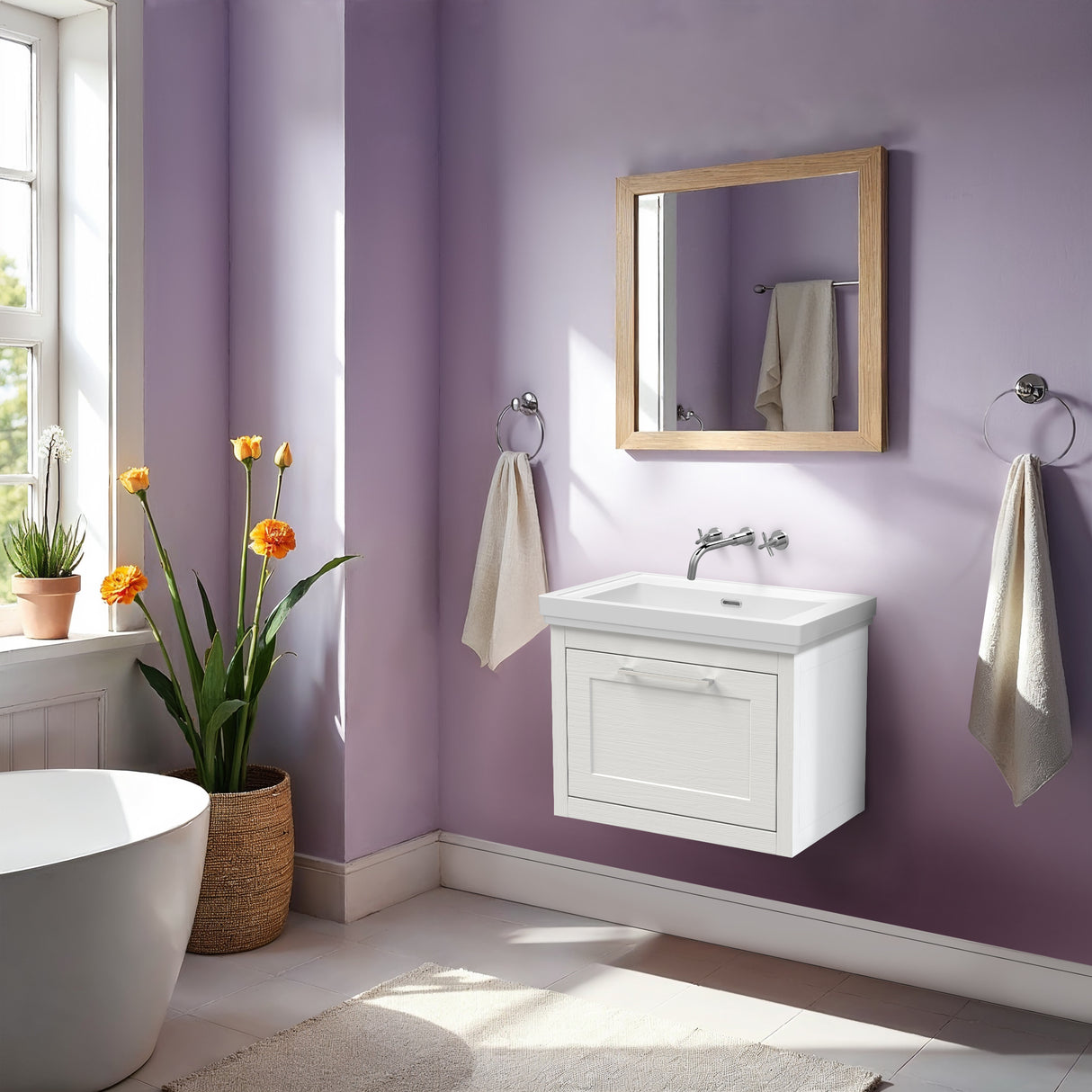Traditional Wall Hung Vanity Basin Unit with Fireclay Basin - Choice of Size, Colour and Basin Type