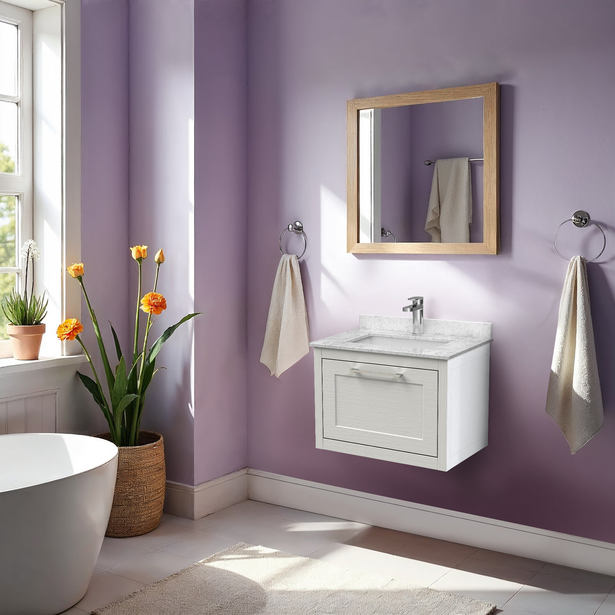 Traditional Bathroom Wall Hung Vanity Unit and Marble Worktop Basin - Choice of Size and Colour