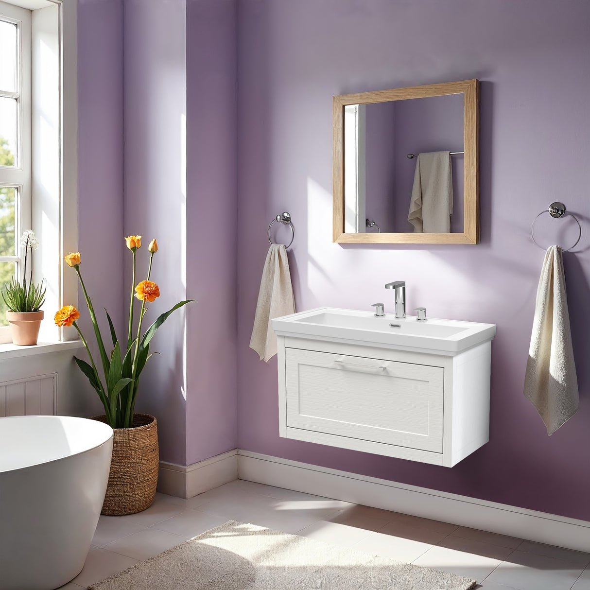 Traditional Wall Hung Vanity Basin Unit with Fireclay Basin - Choice of Size, Colour and Basin Type