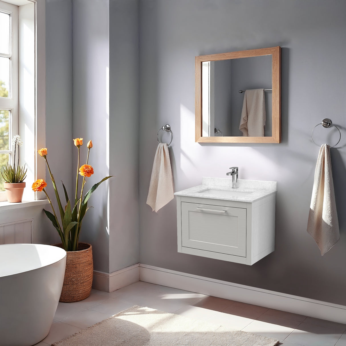 Traditional Bathroom Wall Hung Vanity Unit and Marble Worktop Basin - Choice of Size and Colour