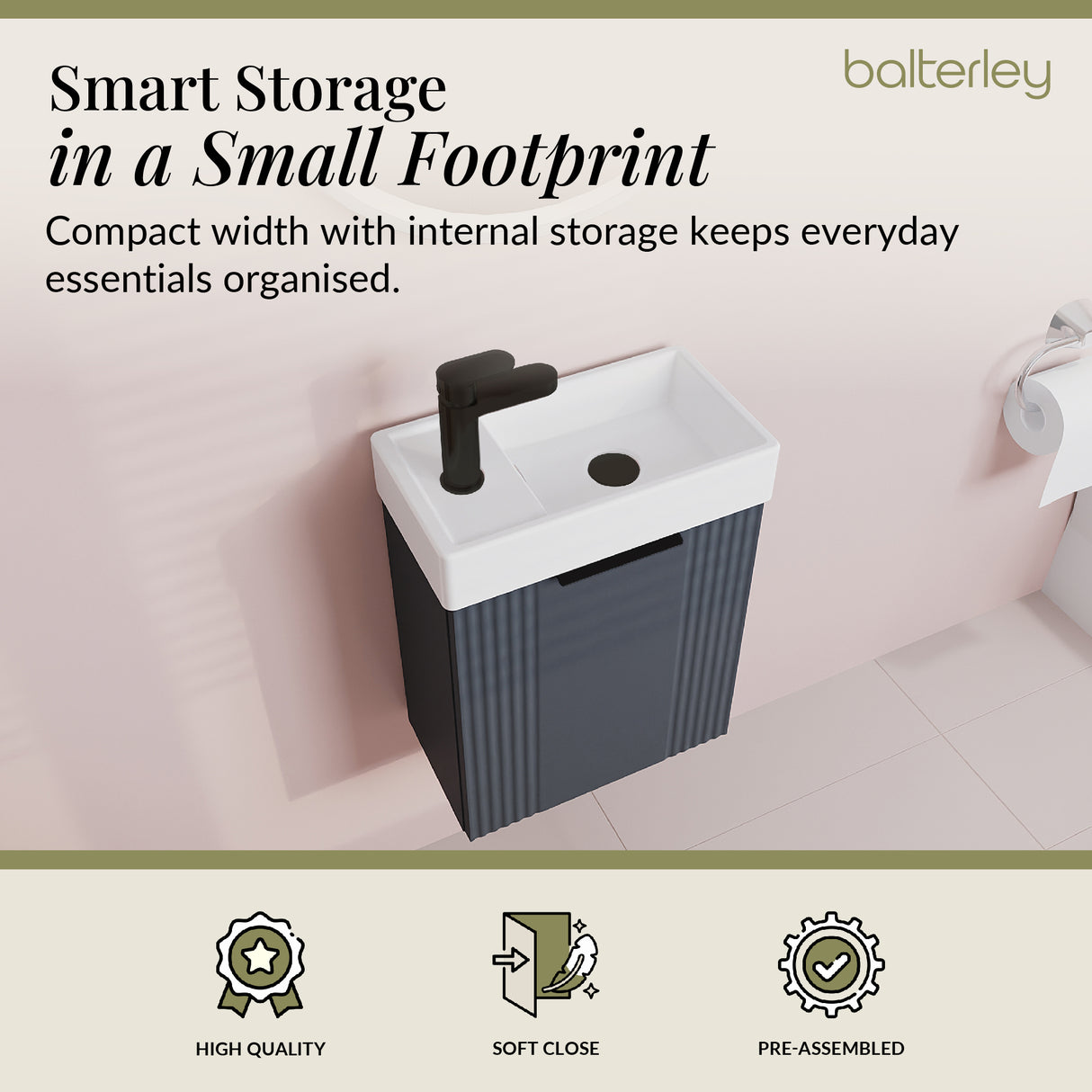 Retro Wall Hung Bathroom Cloakroom Vanity Basin Unit - Multiple Colours