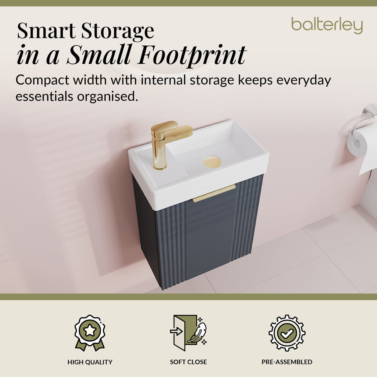 Retro Wall Hung Bathroom Cloakroom Vanity Basin Unit - Multiple Colours