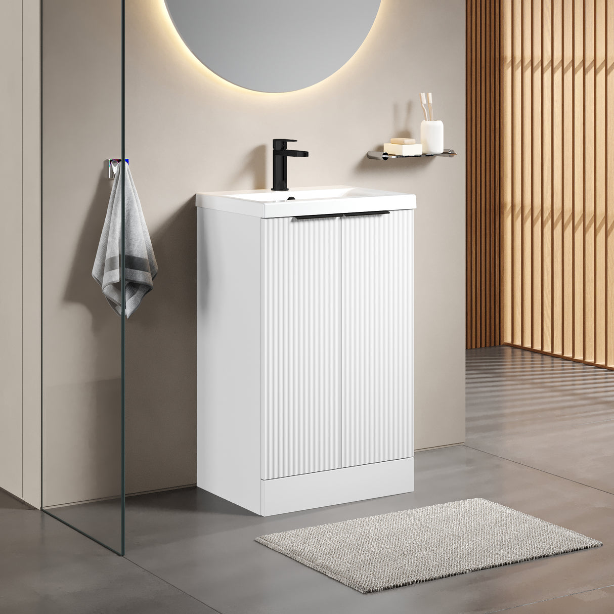 Fluted Front Floor Standing Vanity Basin Unit with Choice of Size, Colour and Handle Options