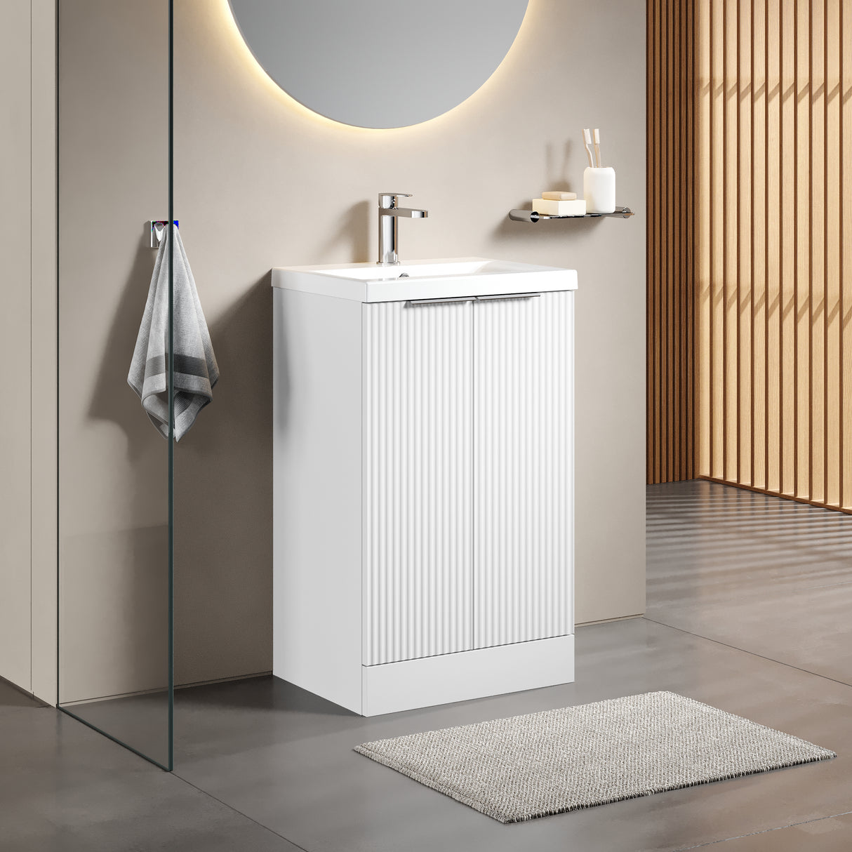 Fluted Front Floor Standing Vanity Basin Unit with Choice of Size, Colour and Handle Options