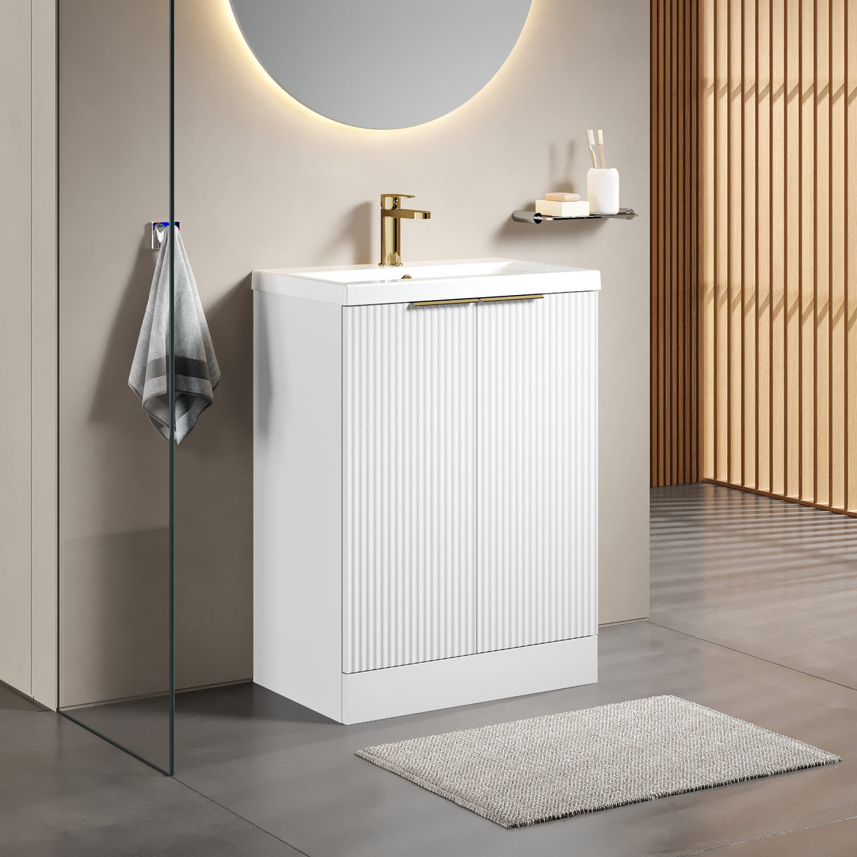 Fluted Front Floor Standing Vanity Basin Unit with Choice of Size, Colour and Handle Options
