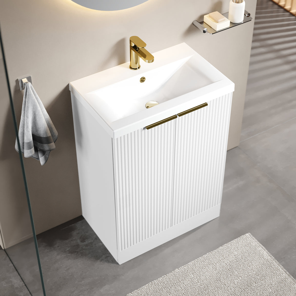 Fluted Front Floor Standing Vanity Basin Unit with Choice of Size, Colour and Handle Options