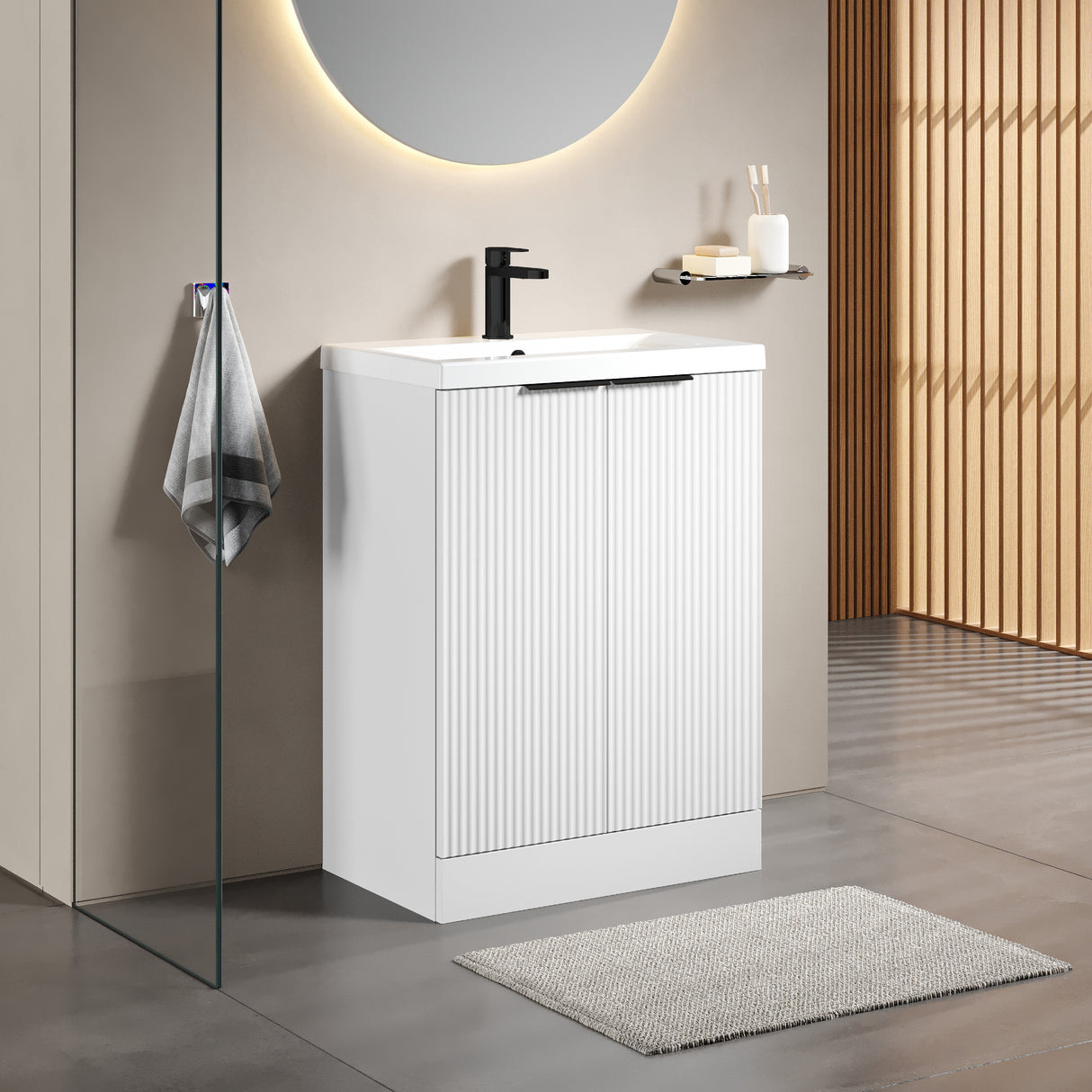 Fluted Front Floor Standing Vanity Basin Unit with Choice of Size, Colour and Handle Options