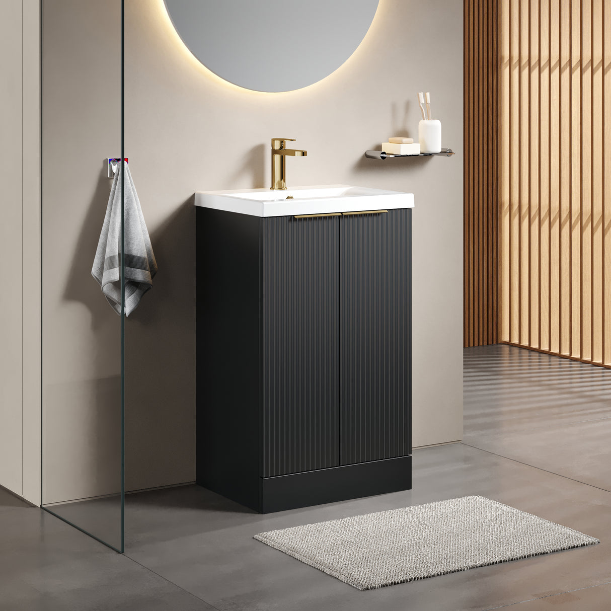 Fluted Front Floor Standing Vanity Basin Unit with Choice of Size, Colour and Handle Options