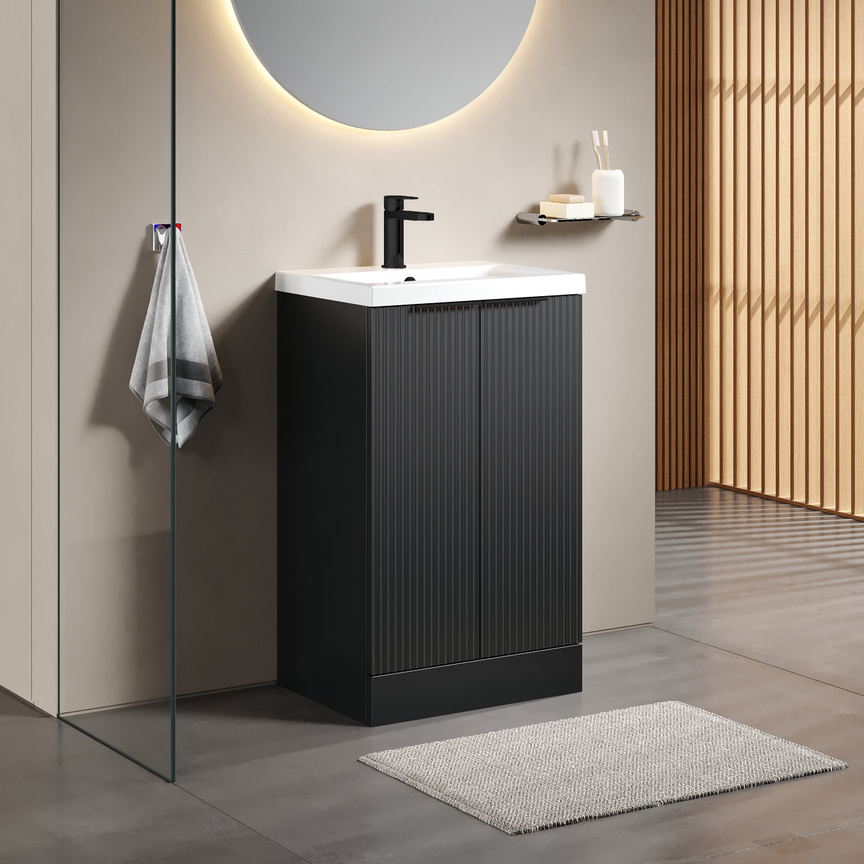 Fluted Front Floor Standing Vanity Basin Unit with Choice of Size, Colour and Handle Options