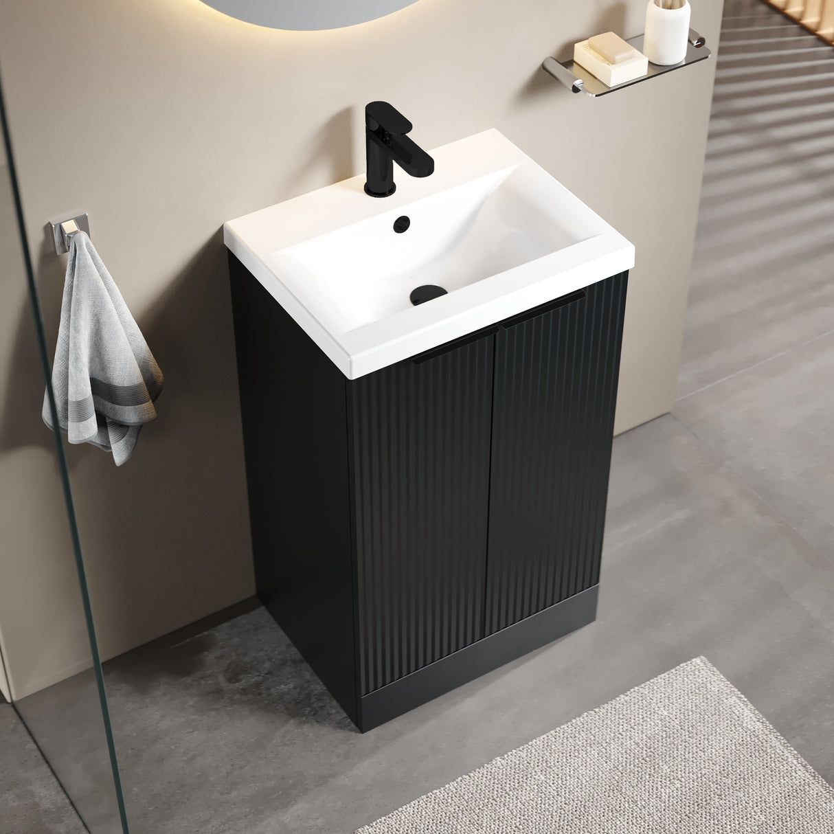 Fluted Front Floor Standing Vanity Basin Unit with Choice of Size, Colour and Handle Options