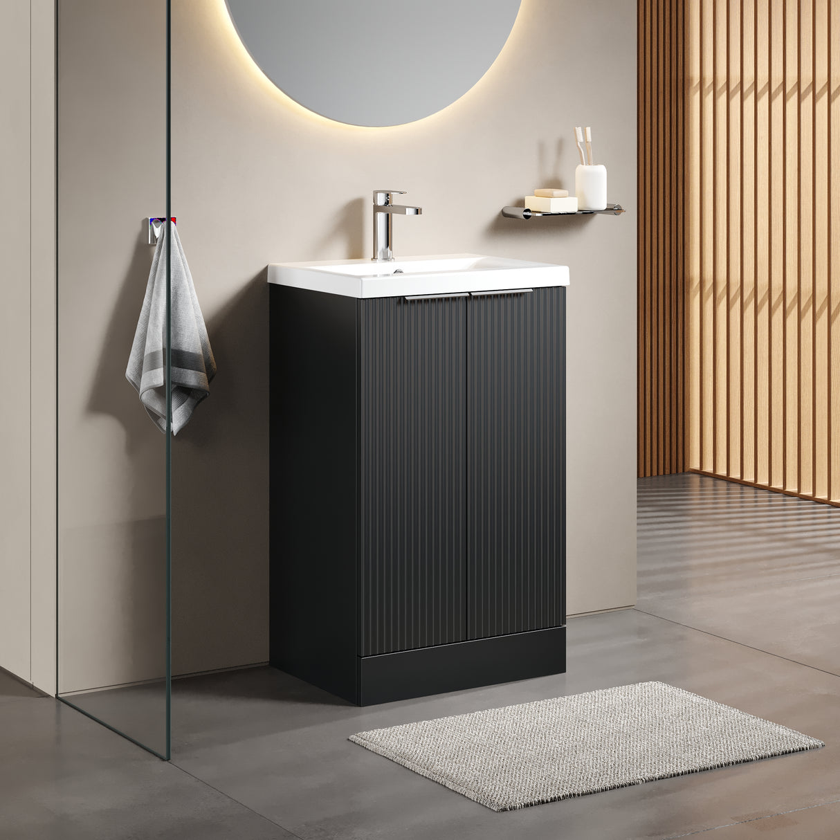 Fluted Front Floor Standing Vanity Basin Unit with Choice of Size, Colour and Handle Options