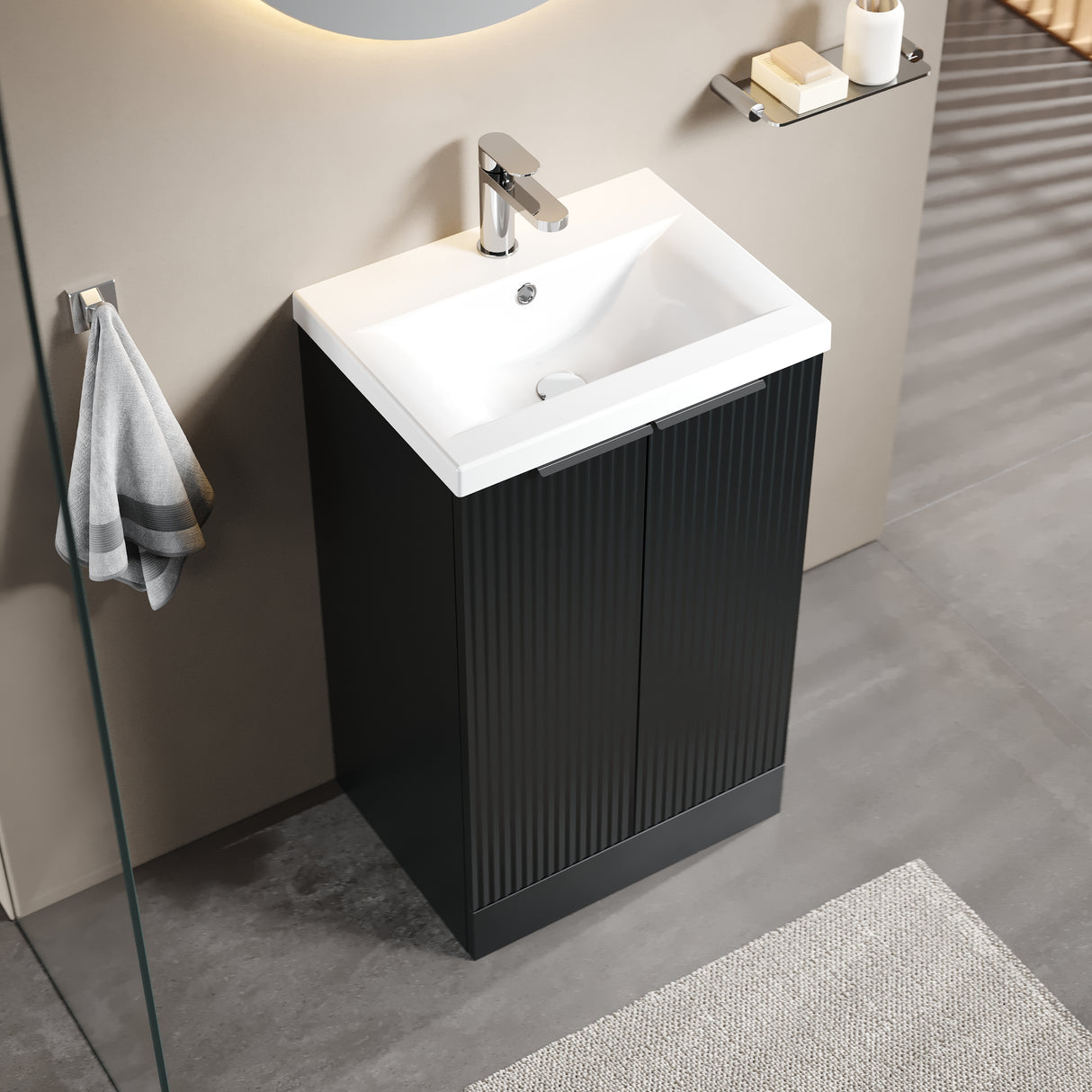 Fluted Front Floor Standing Vanity Basin Unit with Choice of Size, Colour and Handle Options