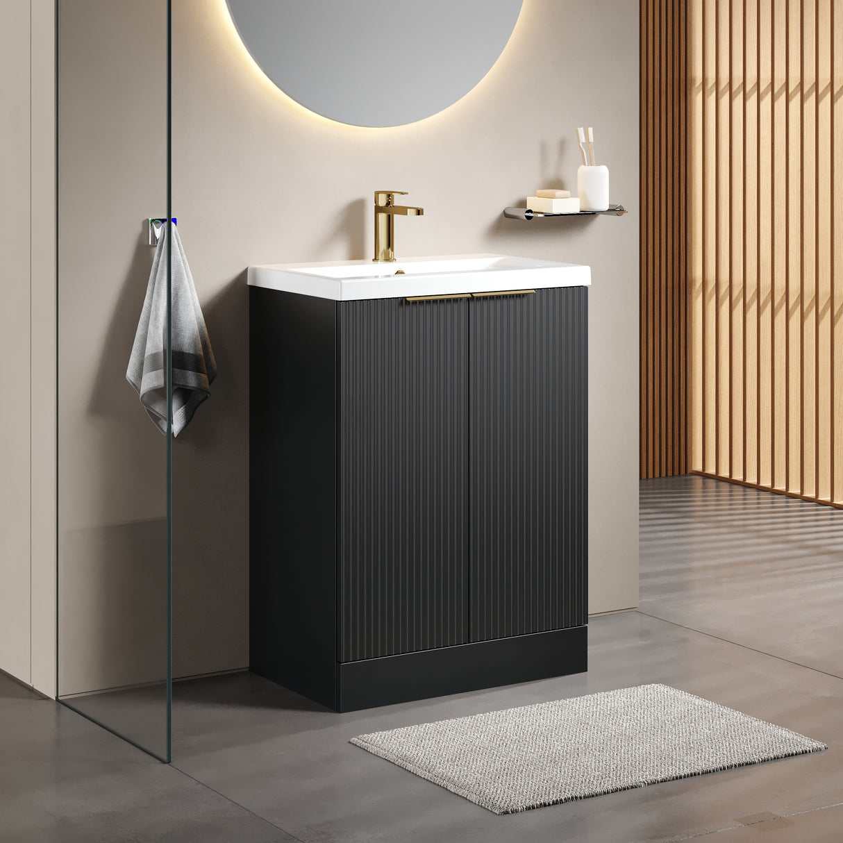 Fluted Front Floor Standing Vanity Basin Unit with Choice of Size, Colour and Handle Options
