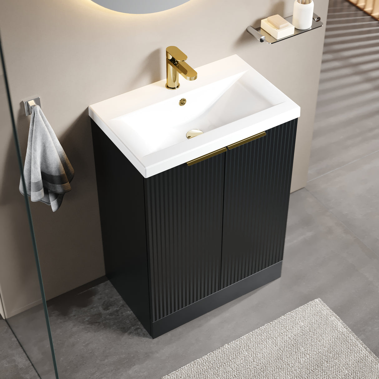 Fluted Front Floor Standing Vanity Basin Unit with Choice of Size, Colour and Handle Options