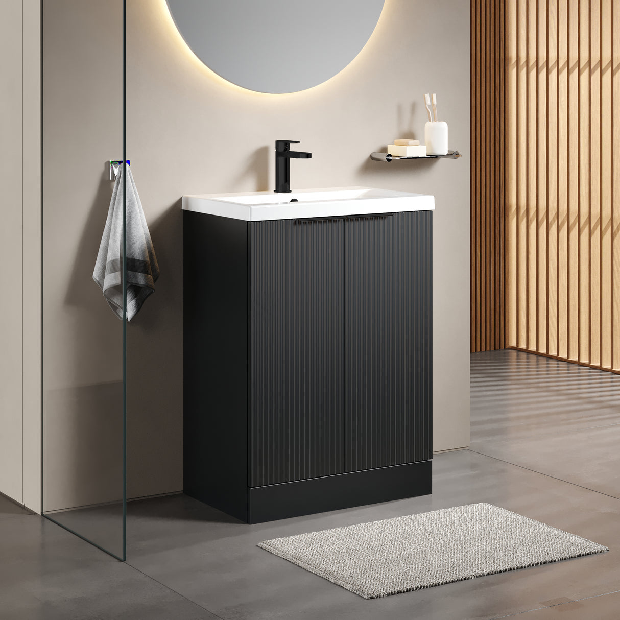 Fluted Front Floor Standing Vanity Basin Unit with Choice of Size, Colour and Handle Options