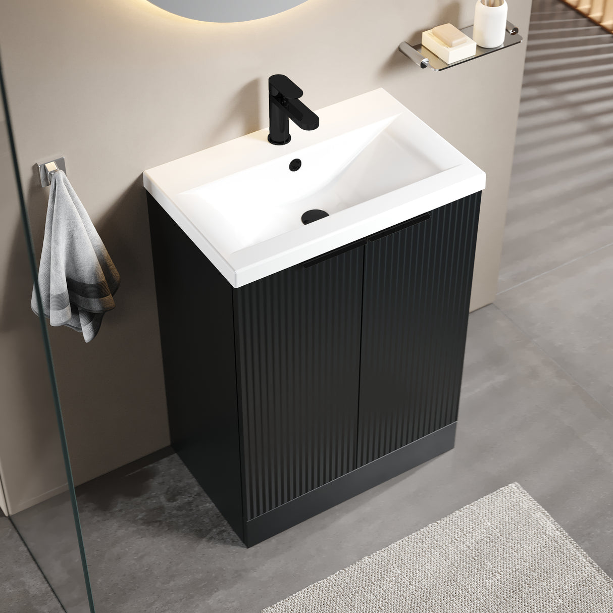 Fluted Front Floor Standing Vanity Basin Unit with Choice of Size, Colour and Handle Options
