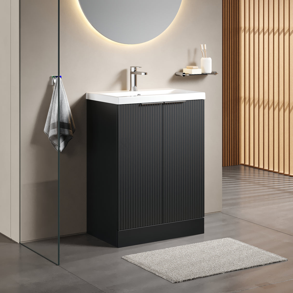 Fluted Front Floor Standing Vanity Basin Unit with Choice of Size, Colour and Handle Options