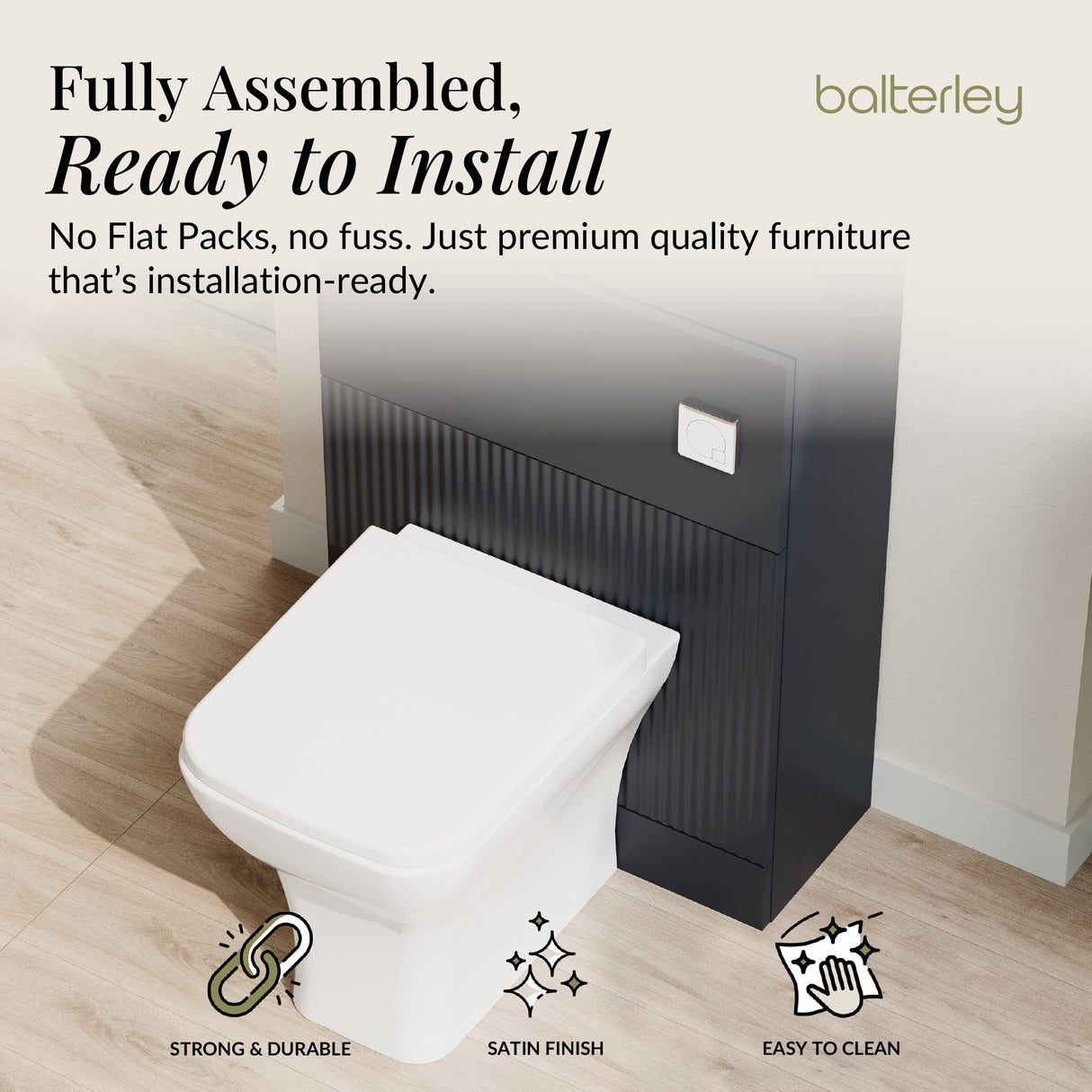 Fluted Front Floor Standing WC Unit, 500mm, Choice of Colour