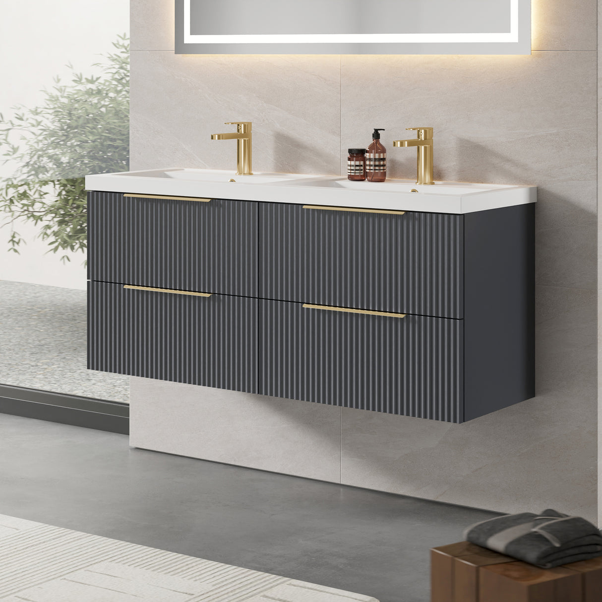 Fluted Front Wall Hung Vanity Basin Unit with Choice of Size, Colour and Handle Options