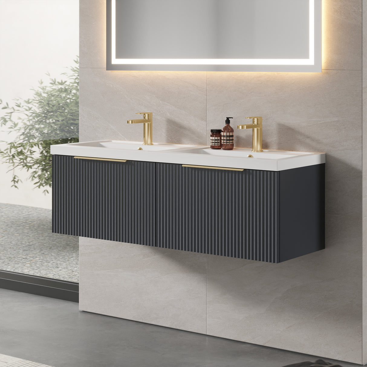Fluted Front Wall Hung Vanity Basin Unit with Choice of Size, Colour and Handle Options