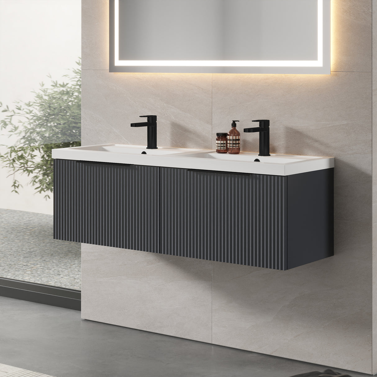 Fluted Front Wall Hung Vanity Basin Unit with Choice of Size, Colour and Handle Options