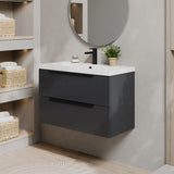 Fluted Front Wall Hung Vanity Basin Unit with Choice of Size, Colour and Handle Options