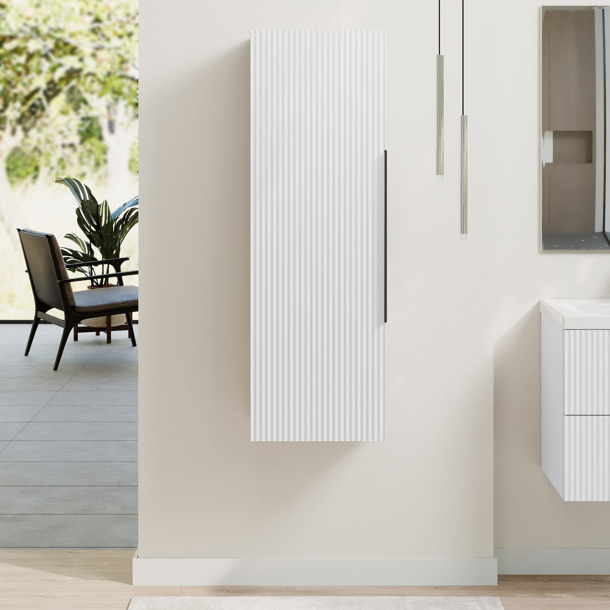 Fluted Tall Bathroom Unit, 400mm, Multiple Colours and Handle Options