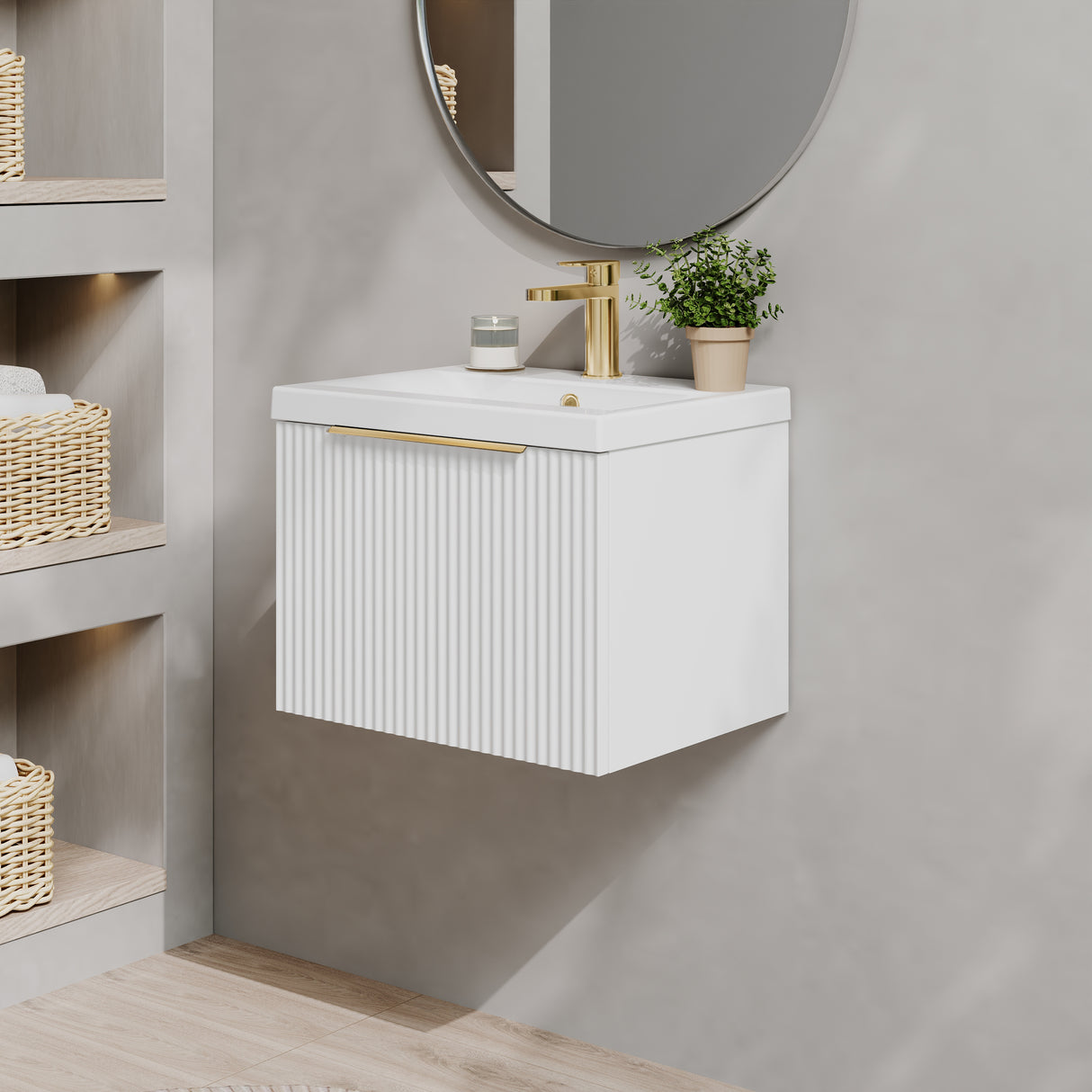 Fluted Front Wall Hung Vanity Basin Unit with Choice of Size, Colour and Handle Options