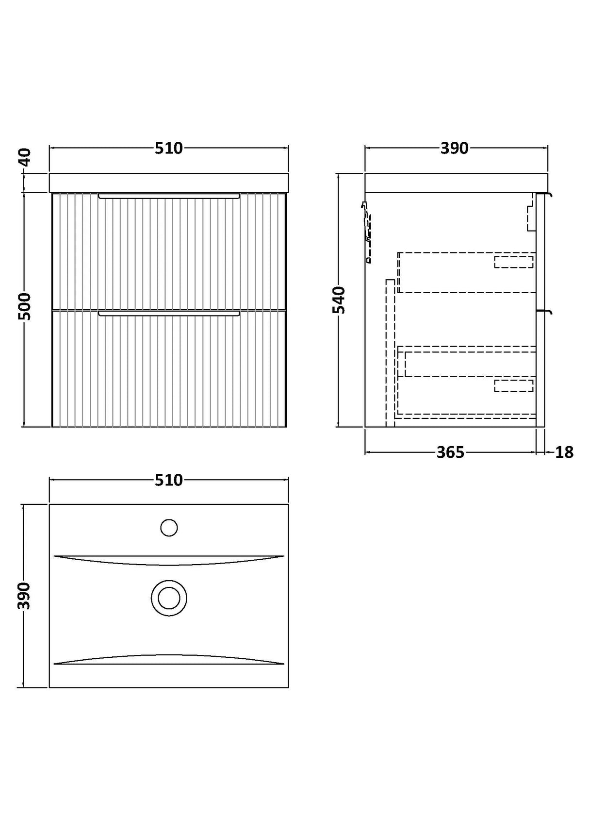 Tixall Fluted Front Wall Hung Vanity Basin Unit with Choice of Size, Colour and Handle Options