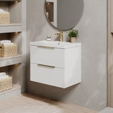 Fluted Front Wall Hung Vanity Basin Unit with Choice of Size, Colour and Handle Options