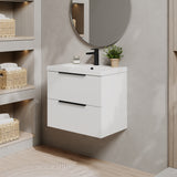 Fluted Front Wall Hung Vanity Basin Unit with Choice of Size, Colour and Handle Options
