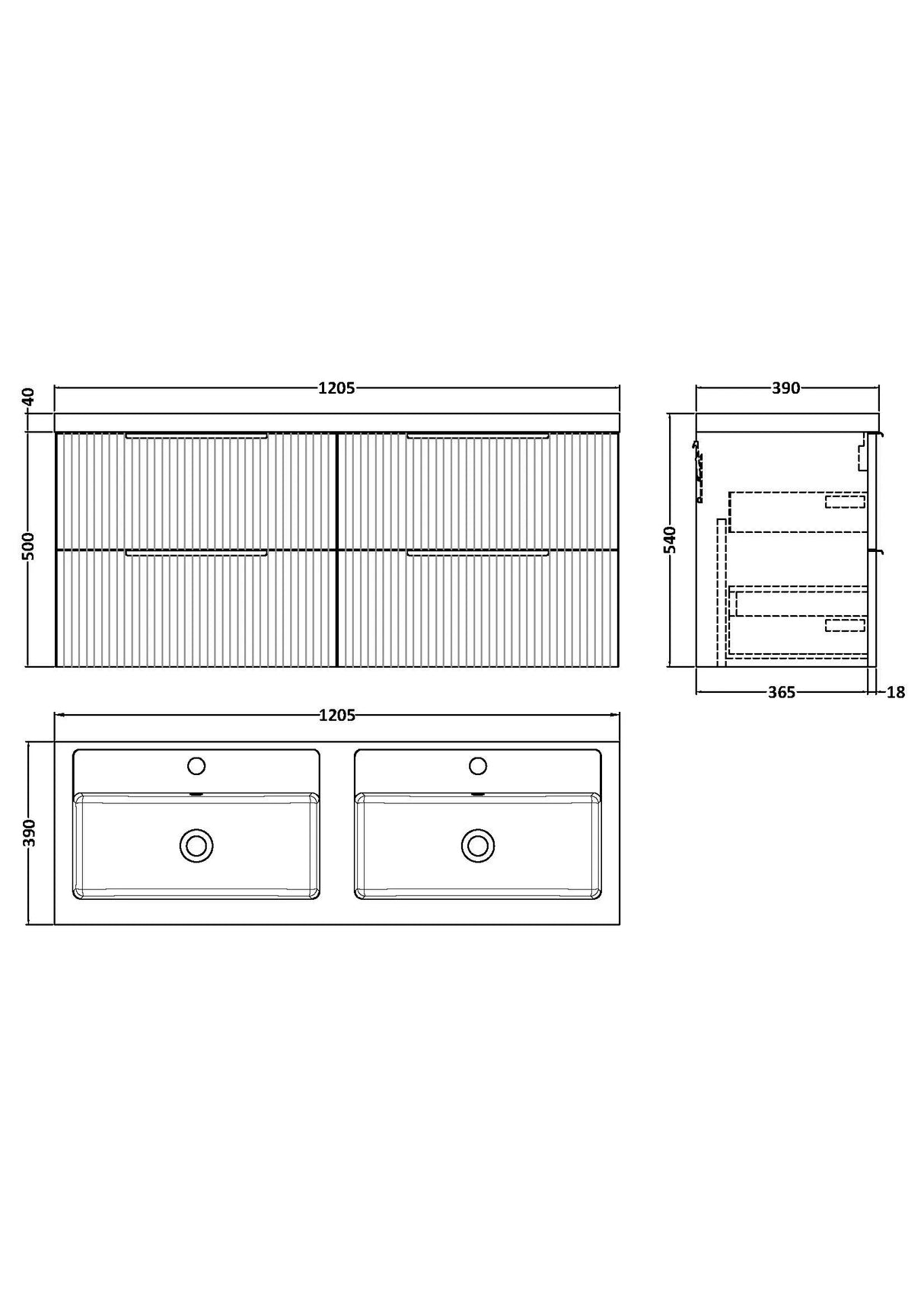 Tixall Fluted Front Wall Hung Vanity Basin Unit with Choice of Size, Colour and Handle Options