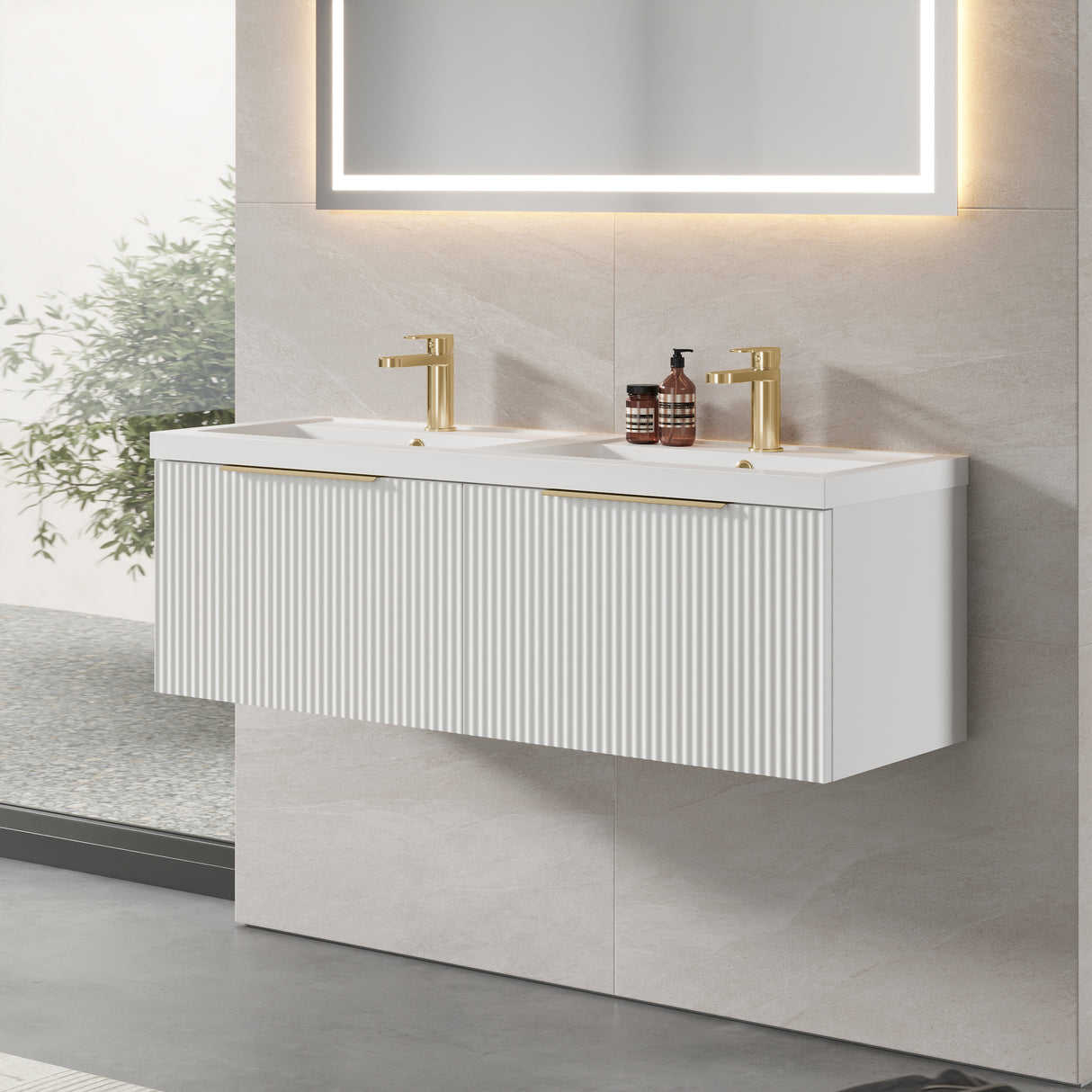 Fluted Front Wall Hung Vanity Basin Unit with Choice of Size, Colour and Handle Options
