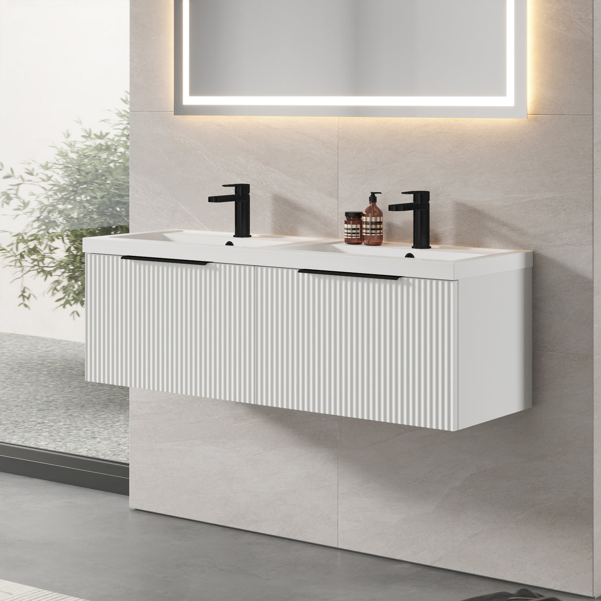 Fluted Front Wall Hung Vanity Basin Unit with Choice of Size, Colour and Handle Options