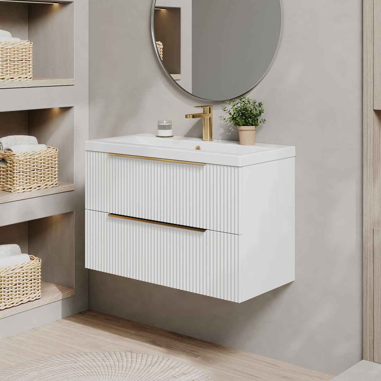 Fluted Front Wall Hung Vanity Basin Unit with Choice of Size, Colour and Handle Options
