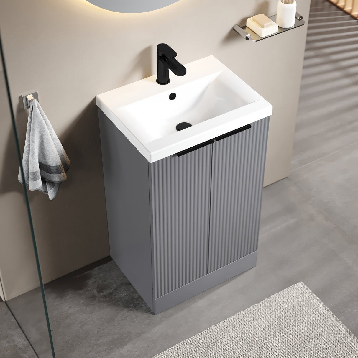 Fluted Front Floor Standing Vanity Basin Unit with Choice of Size, Colour and Handle Options