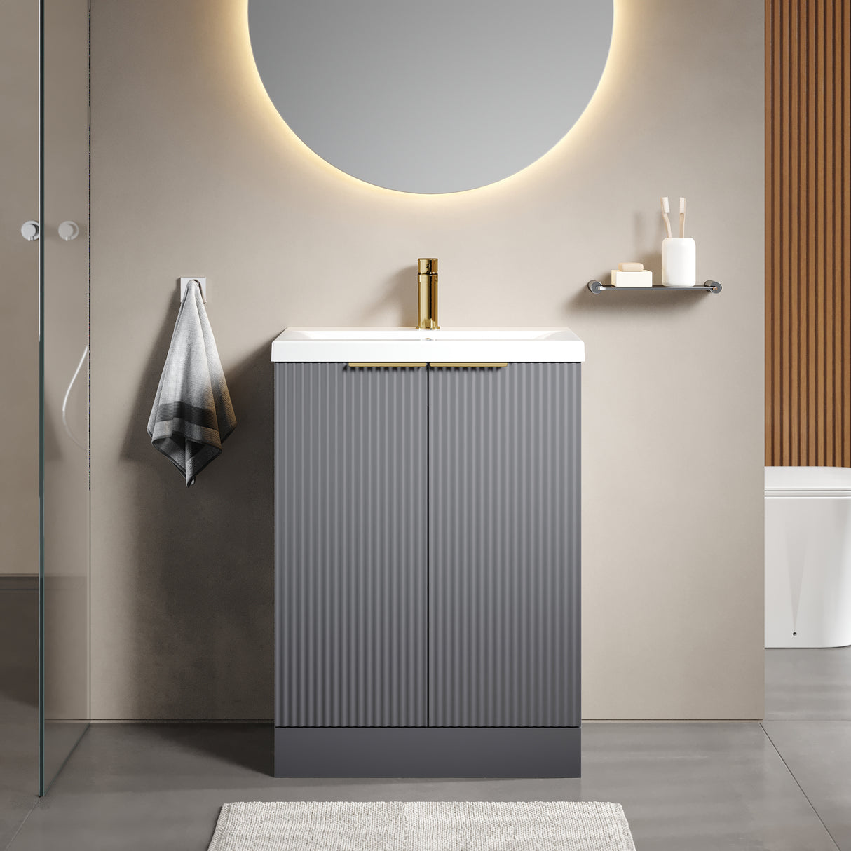 Fluted Front Floor Standing Vanity Basin Unit with Choice of Size, Colour and Handle Options