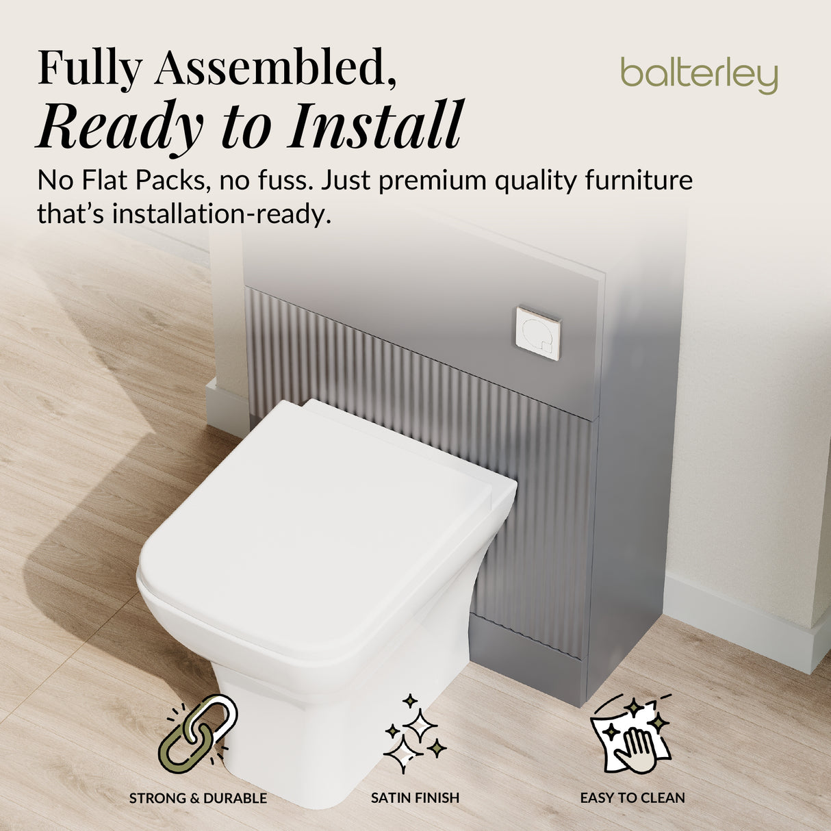 Fluted Front Floor Standing WC Unit, 500mm, Choice of Colour