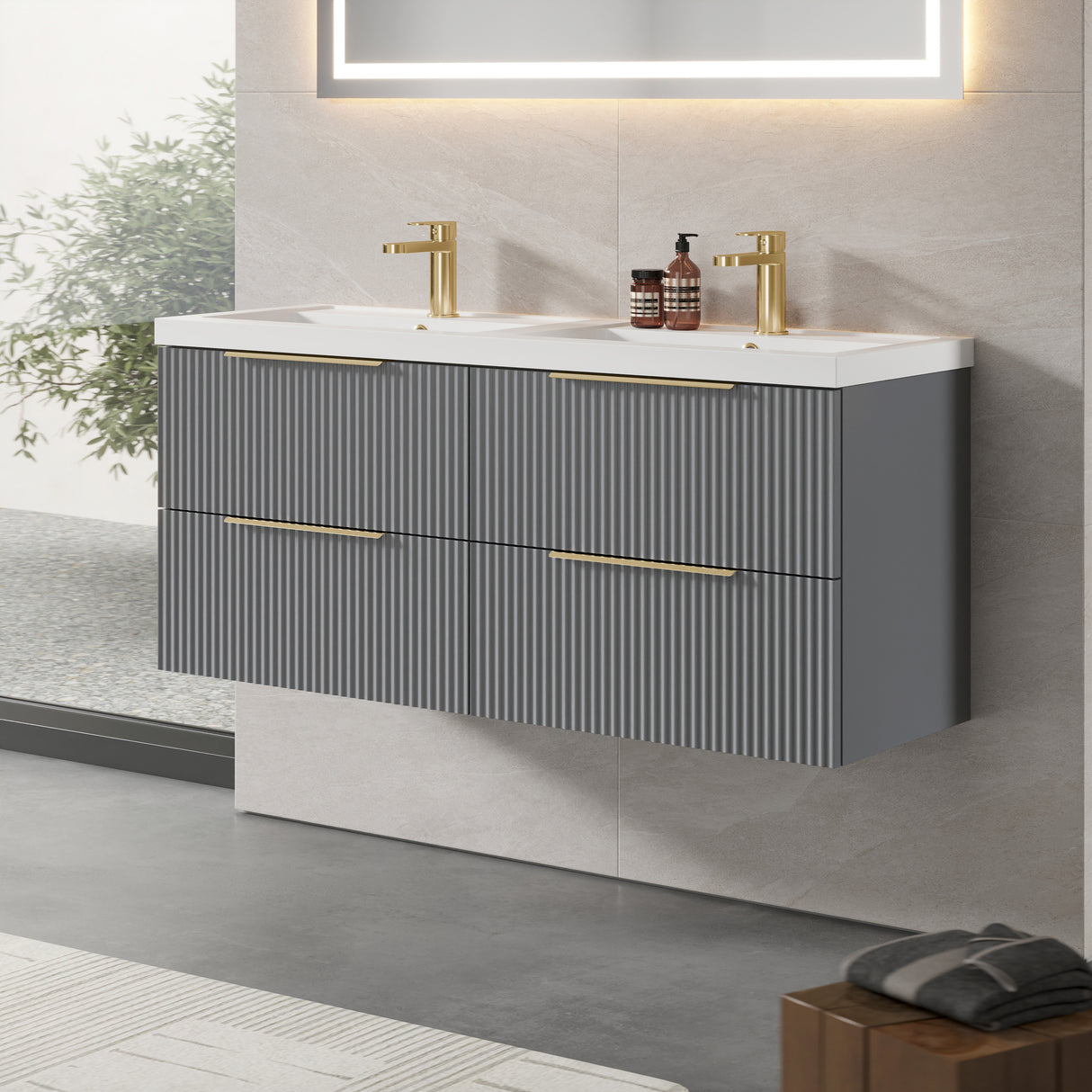 Fluted Front Wall Hung Vanity Basin Unit with Choice of Size, Colour and Handle Options