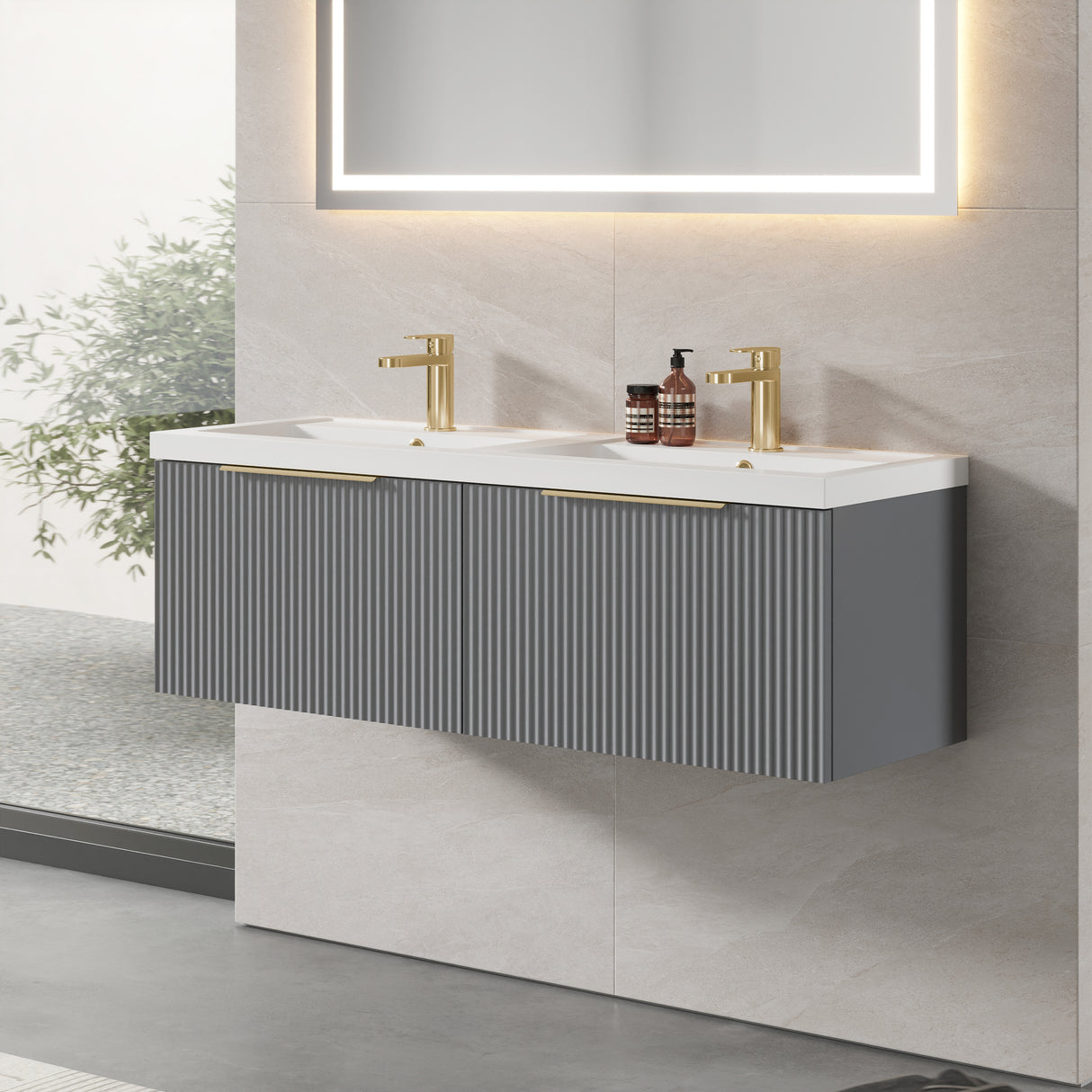 Fluted Front Wall Hung Vanity Basin Unit with Choice of Size, Colour and Handle Options