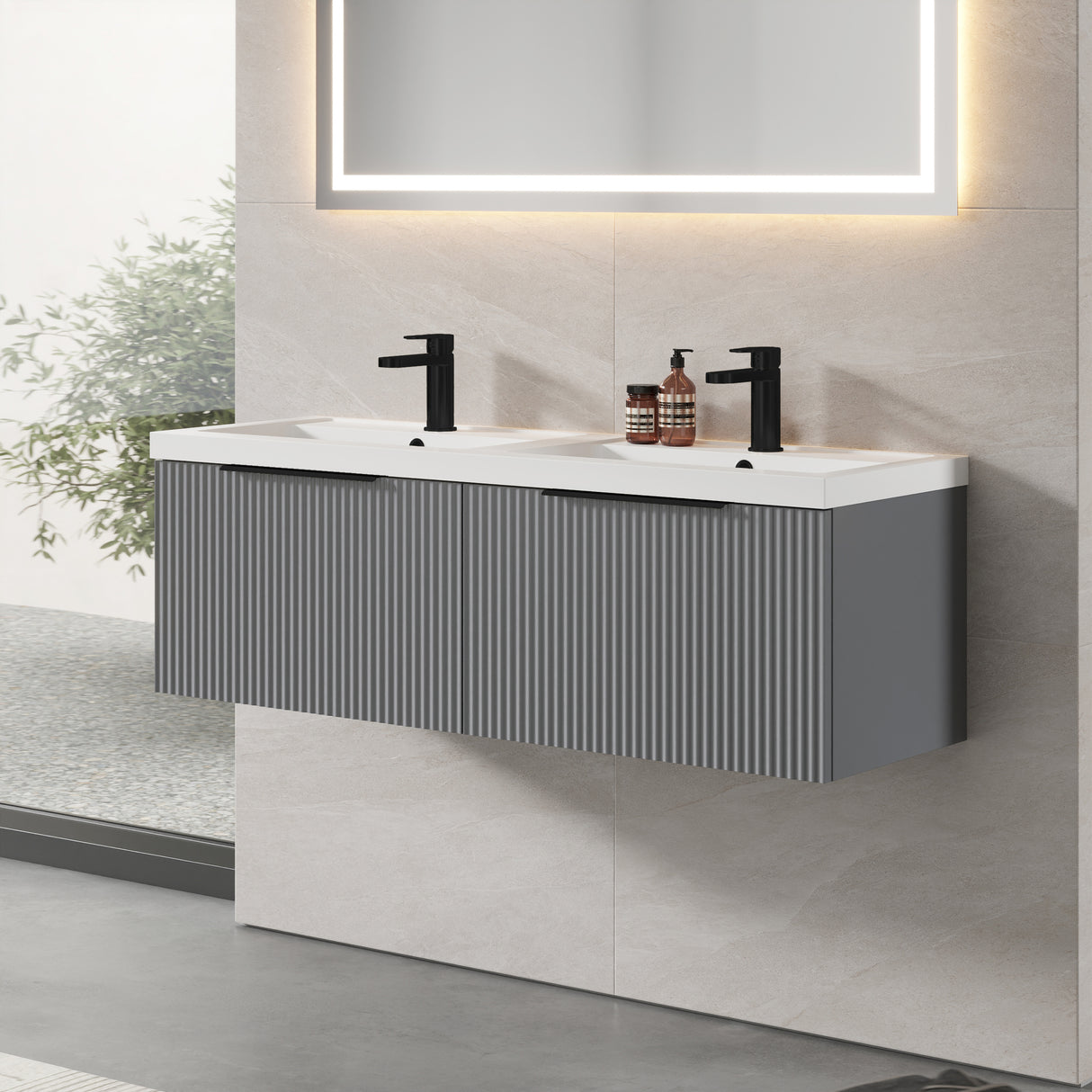 Fluted Front Wall Hung Vanity Basin Unit with Choice of Size, Colour and Handle Options