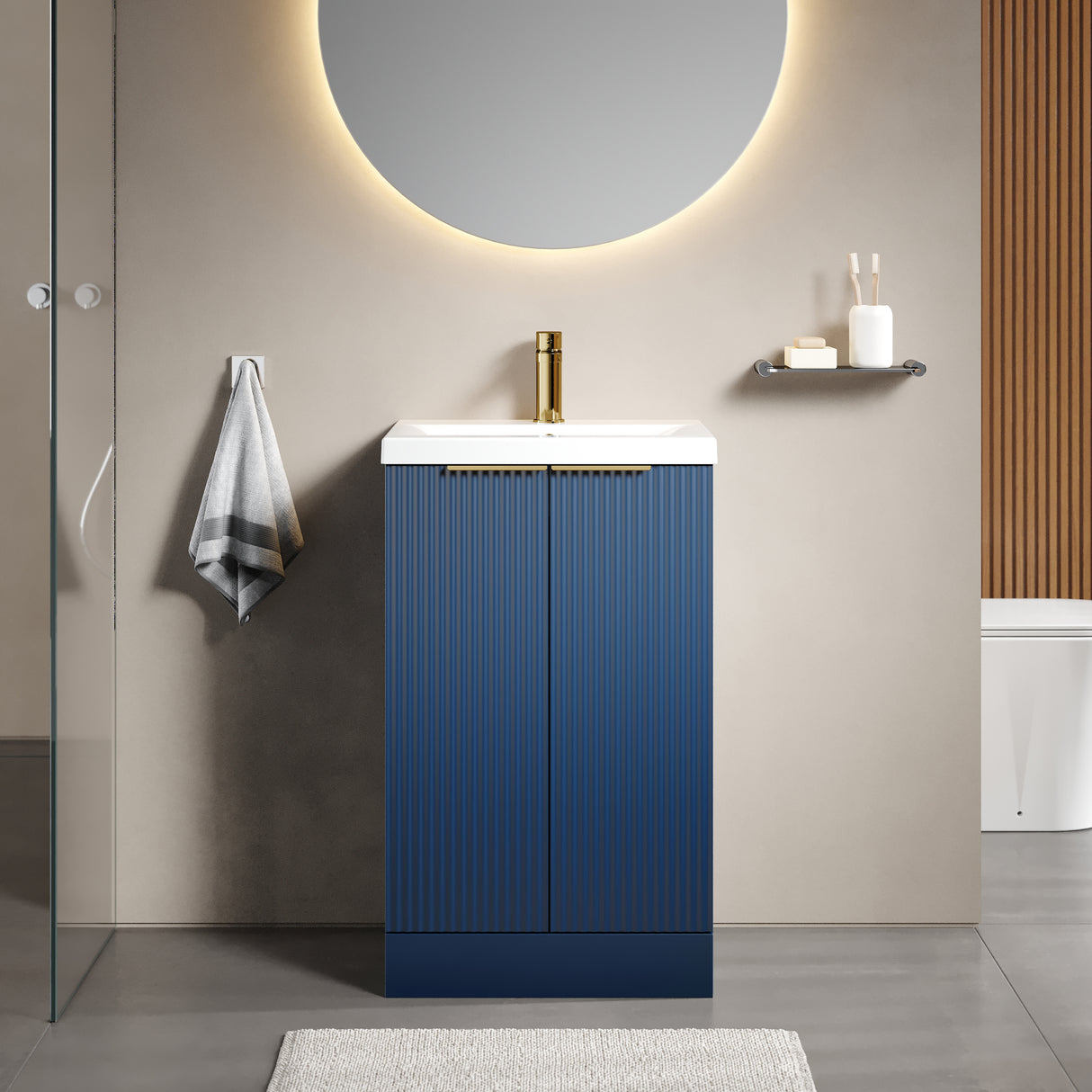 Fluted Front Floor Standing Vanity Basin Unit with Choice of Size, Colour and Handle Options