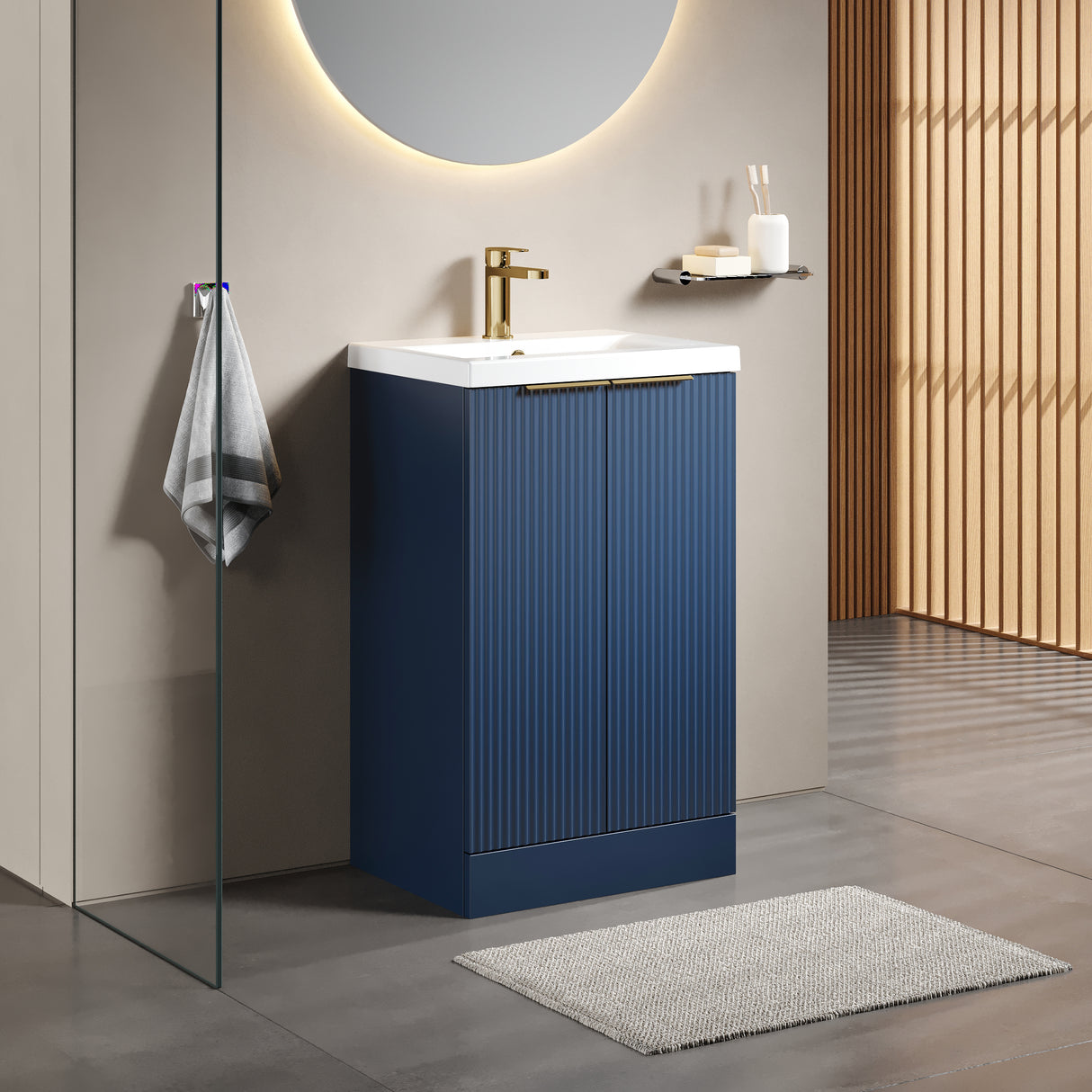 Fluted Front Floor Standing Vanity Basin Unit with Choice of Size, Colour and Handle Options