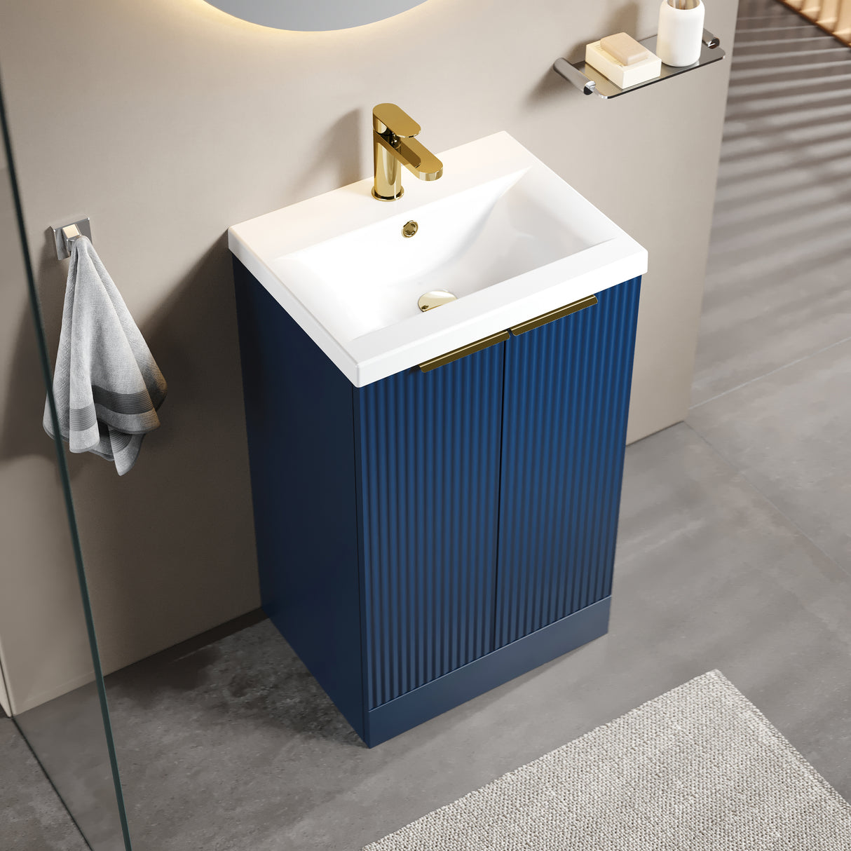 Fluted Front Floor Standing Vanity Basin Unit with Choice of Size, Colour and Handle Options