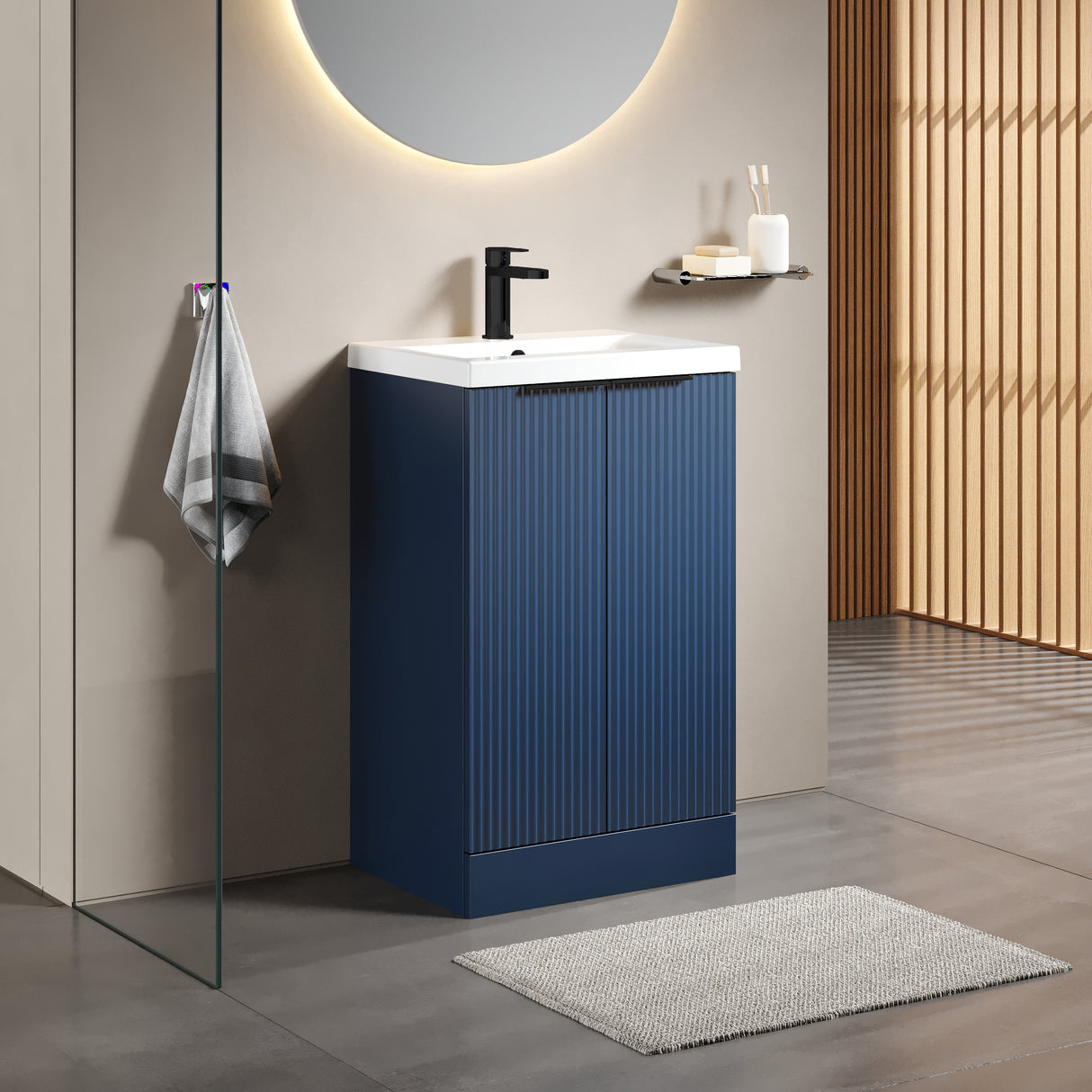 Fluted Front Floor Standing Vanity Basin Unit with Choice of Size, Colour and Handle Options