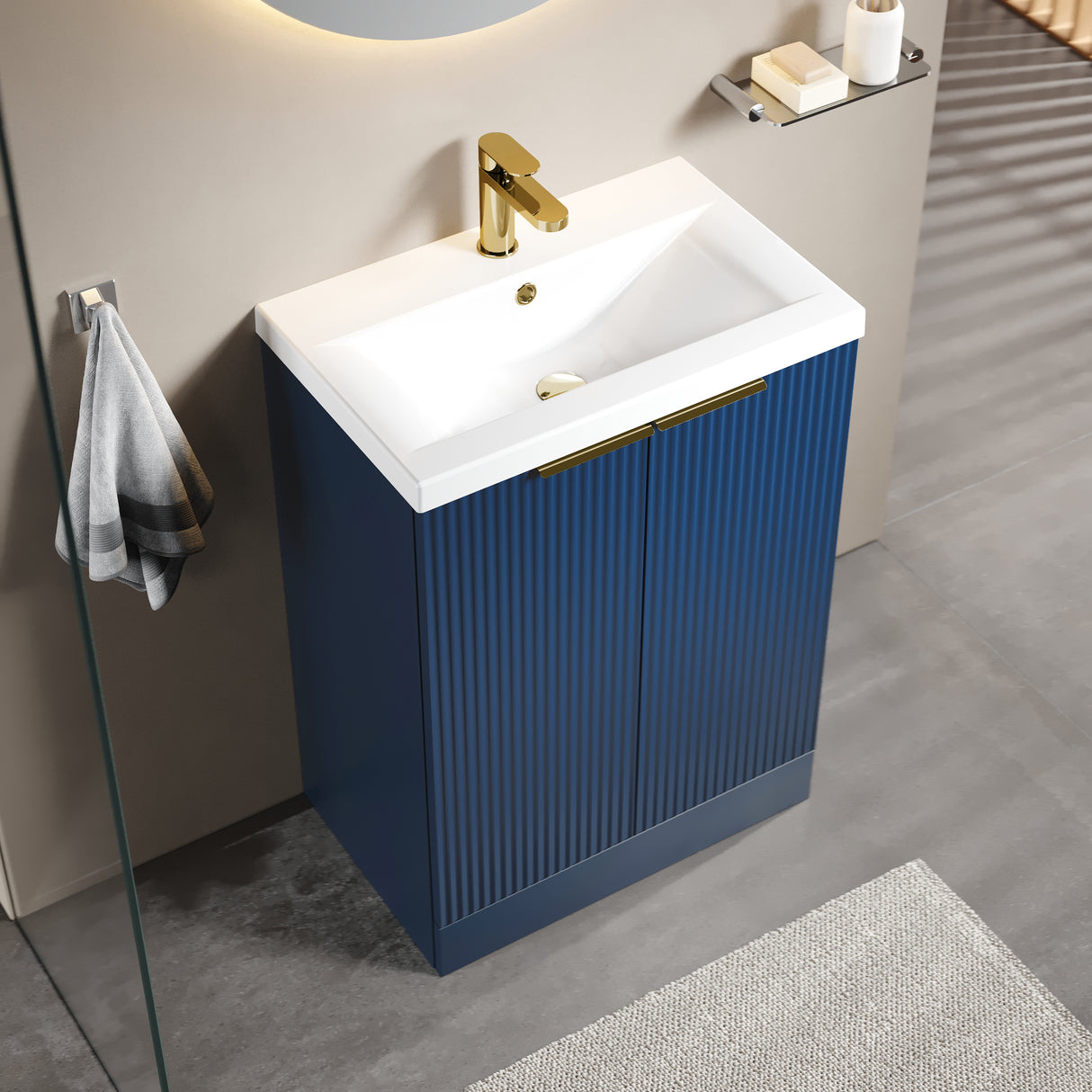 Fluted Front Floor Standing Vanity Basin Unit with Choice of Size, Colour and Handle Options