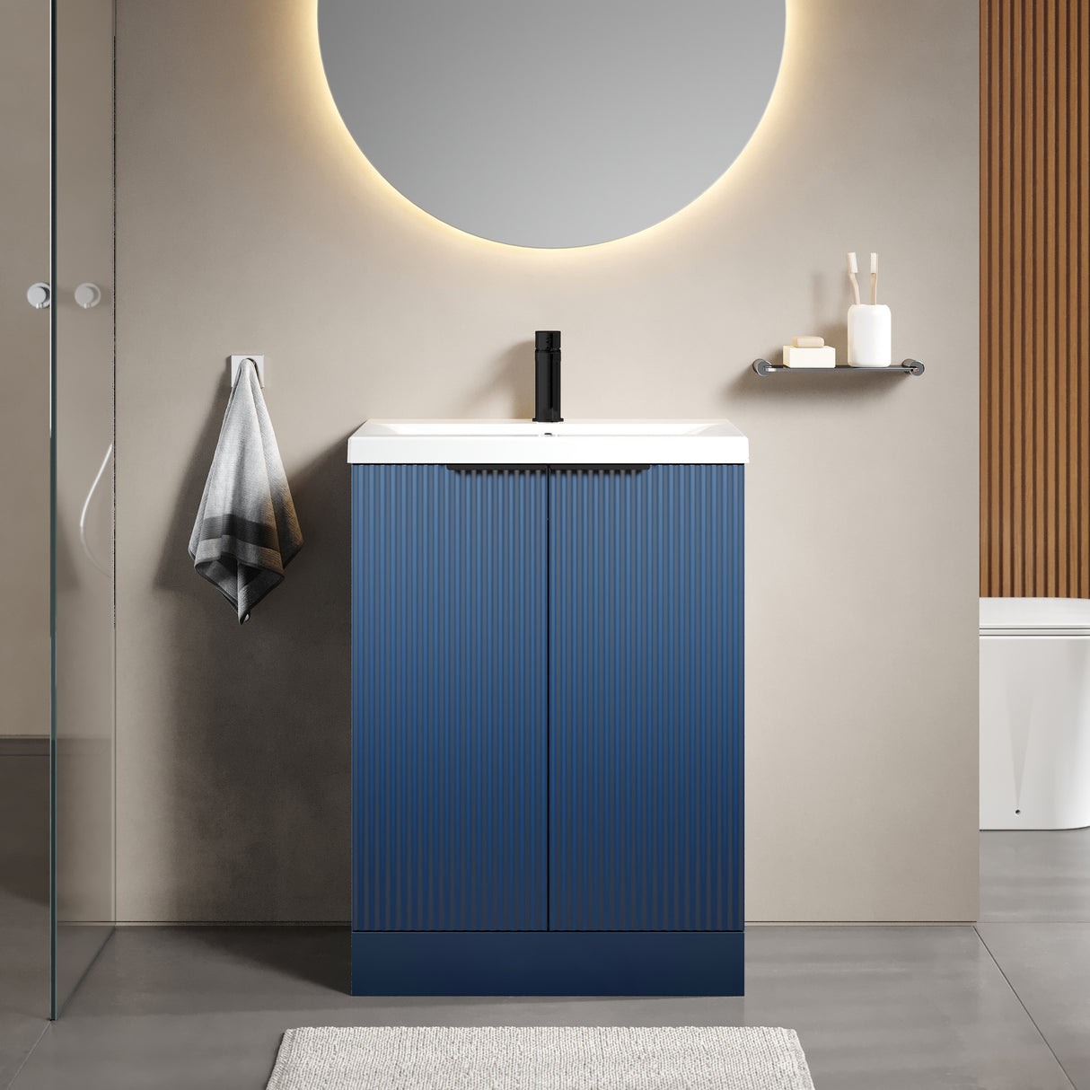 Fluted Front Floor Standing Vanity Basin Unit with Choice of Size, Colour and Handle Options