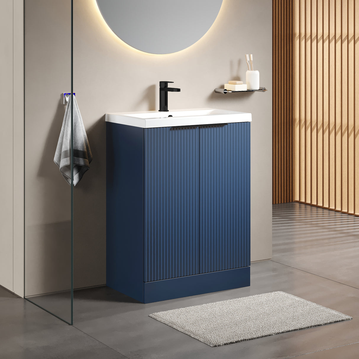 Fluted Front Floor Standing Vanity Basin Unit with Choice of Size, Colour and Handle Options
